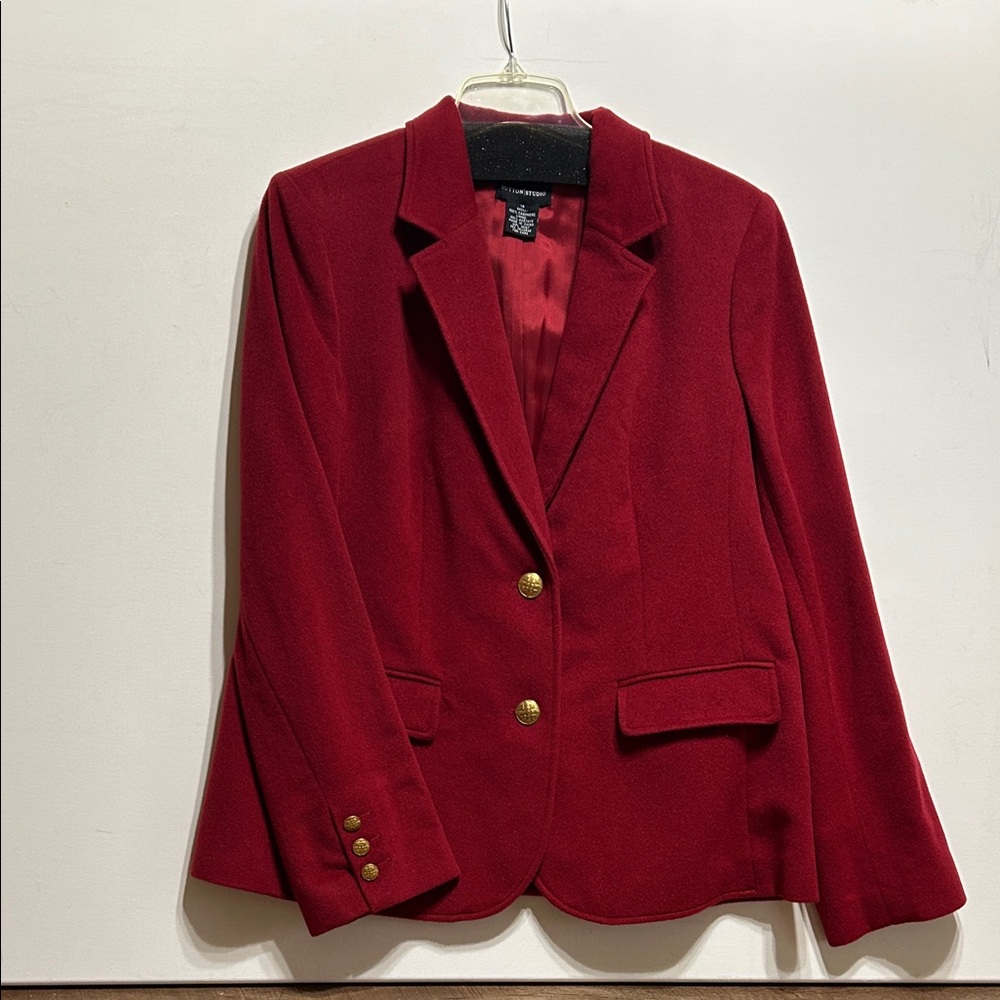 Cashmere Sutton Studio Women’s Red Blazer Jacket Lined Gold Buttons Size 14